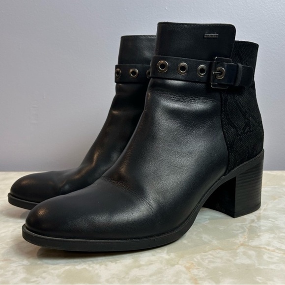 Geox Respira Heeled Leather Suede Black Ankle Boots Size EU41 - Picture 2 of 9